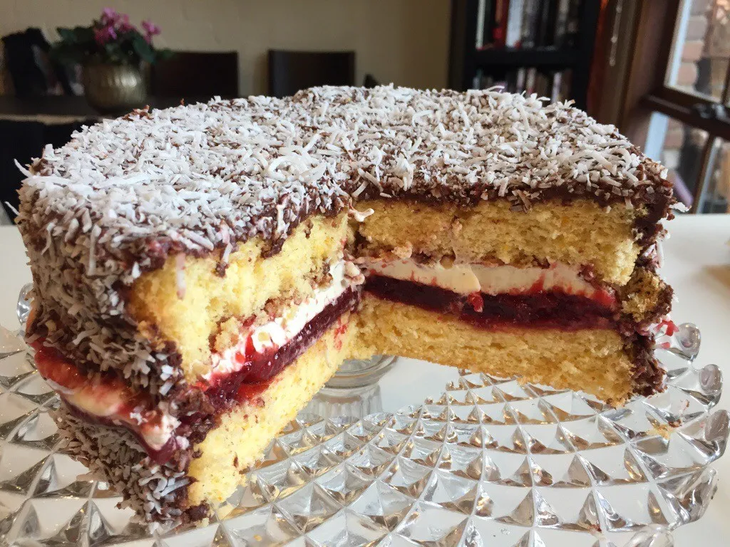 Cake lamington jam chocolate cream