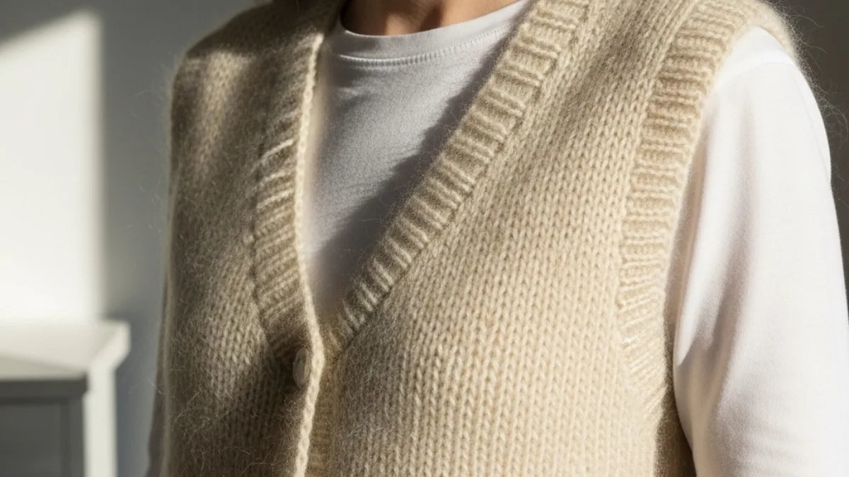 strikkeoppskrifter vest dame mohair silke